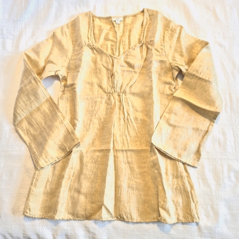 J.Jill women's size Small shimmery gold linen blend V neck tunic lightweight
